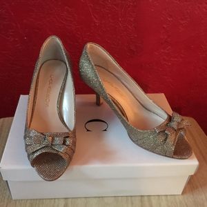 Violetta Metallic Glittery Champagne Bow Shoes